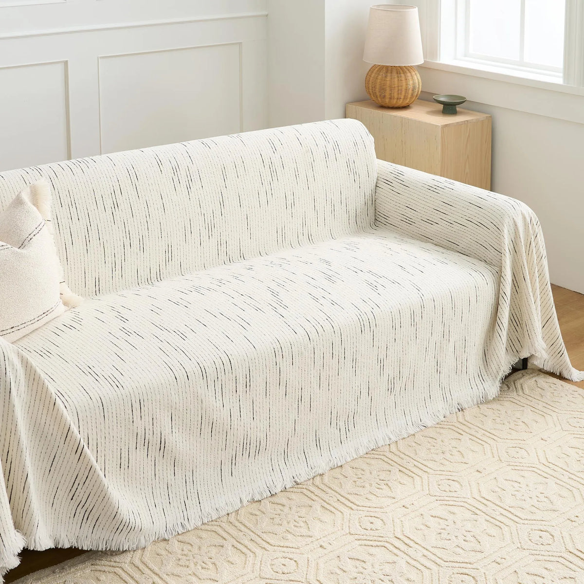 Cream Dashed Line Jacquard Sofa Cover