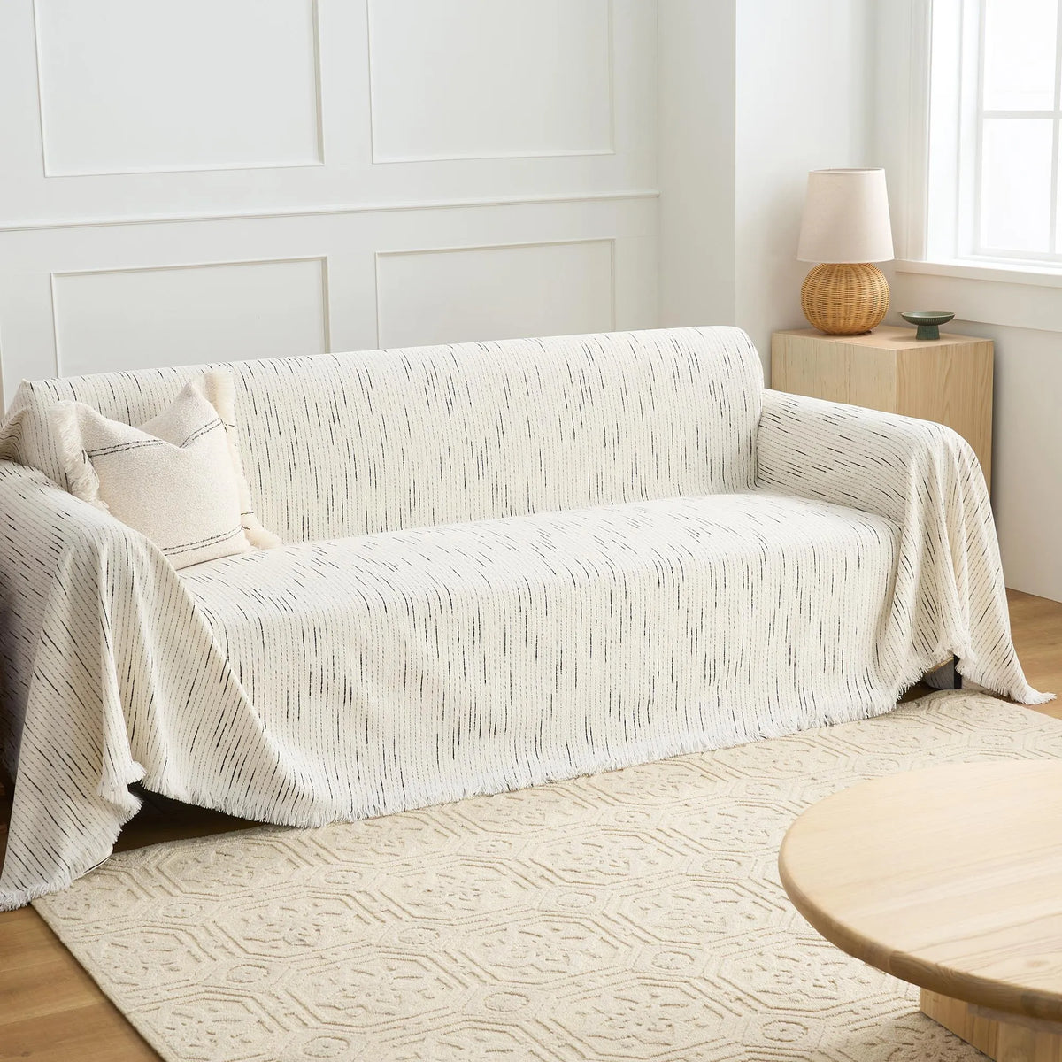 Cream Dashed Line Jacquard Sofa Cover