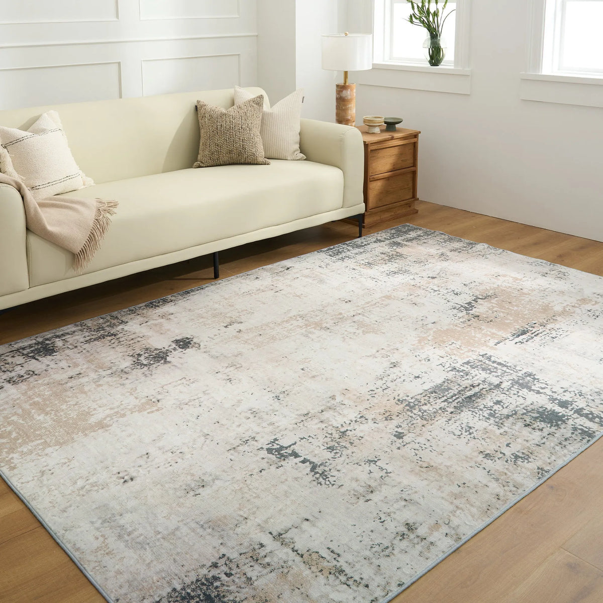 Desert Ash Abstract Washable Rug