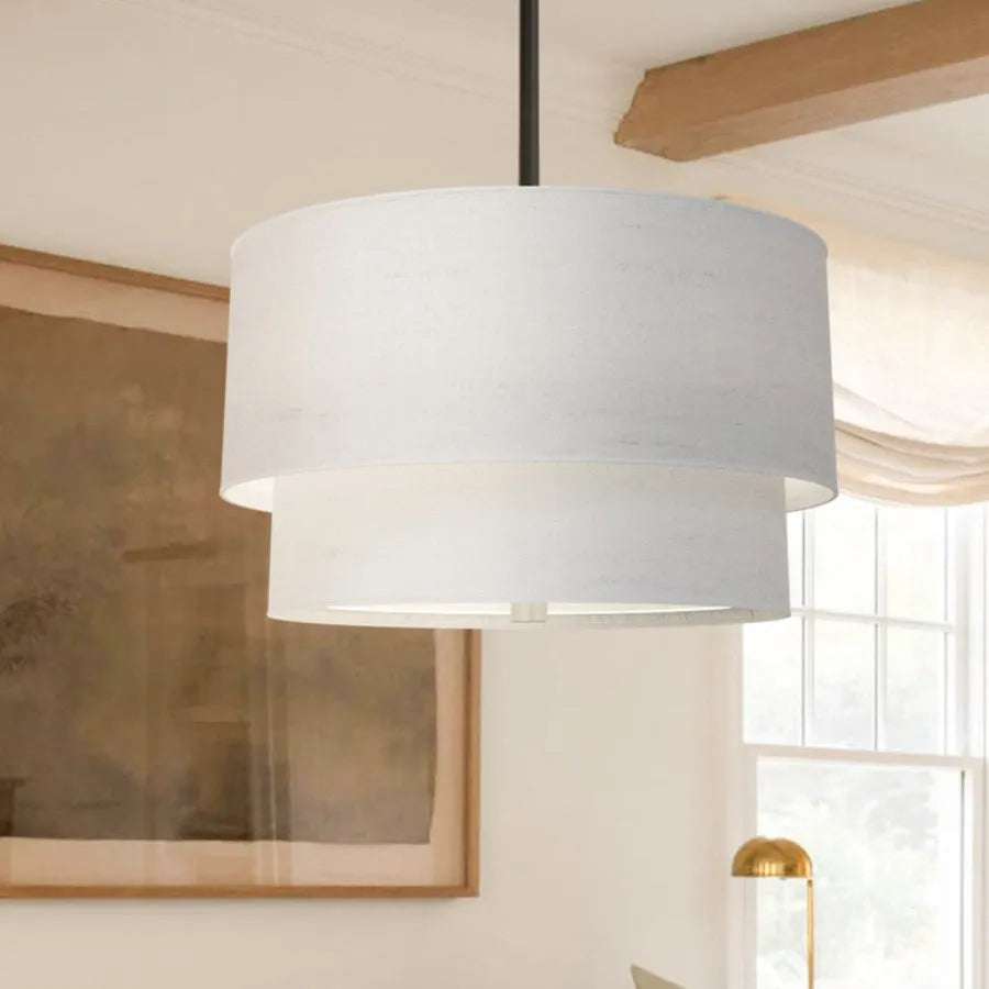 Double Fabric Drum Pendant Light