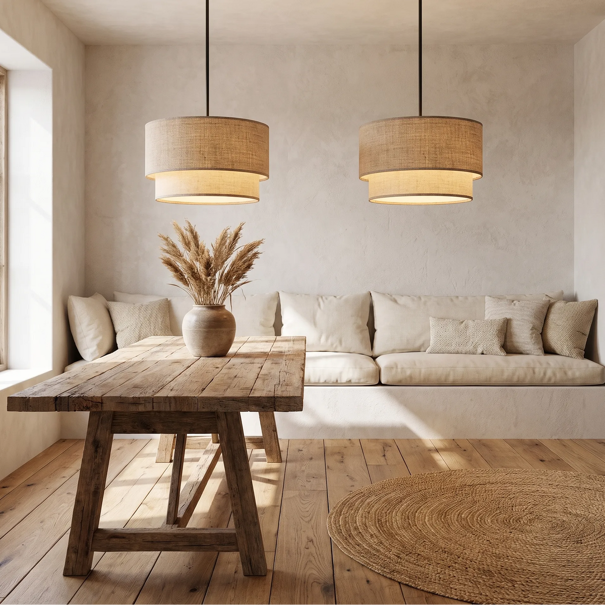Double Fabric Drum Pendant Light