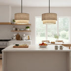 Double Fabric Drum Pendant Light