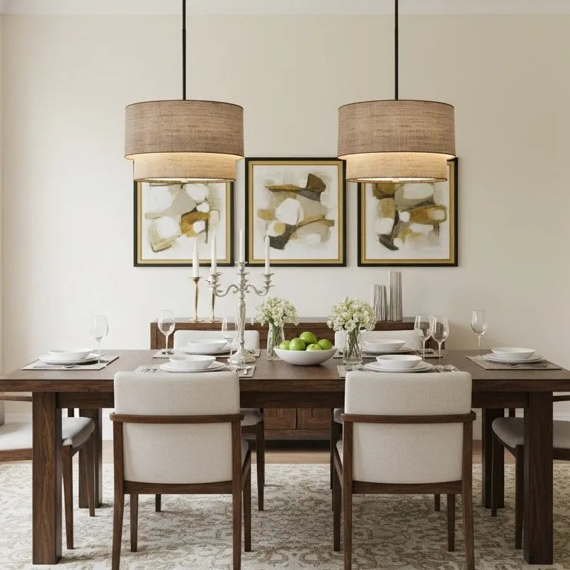 Double Fabric Drum Pendant Light