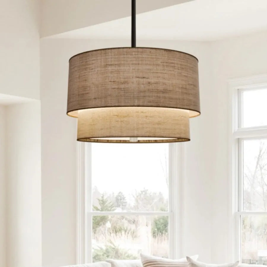 Double Fabric Drum Pendant Light
