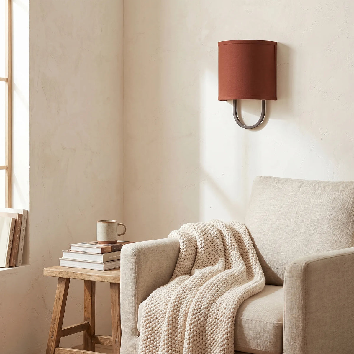 Fabric Drum Brass Frame Wall Light