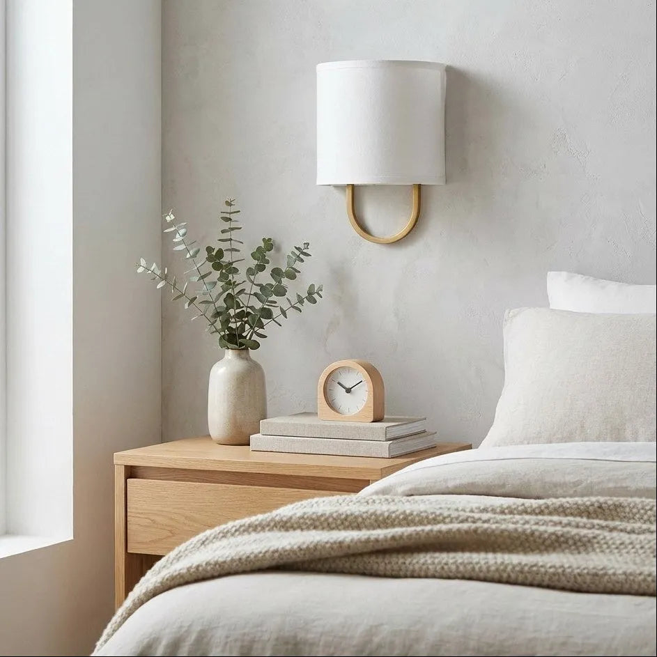 Fabric Drum Brass Frame Wall Light