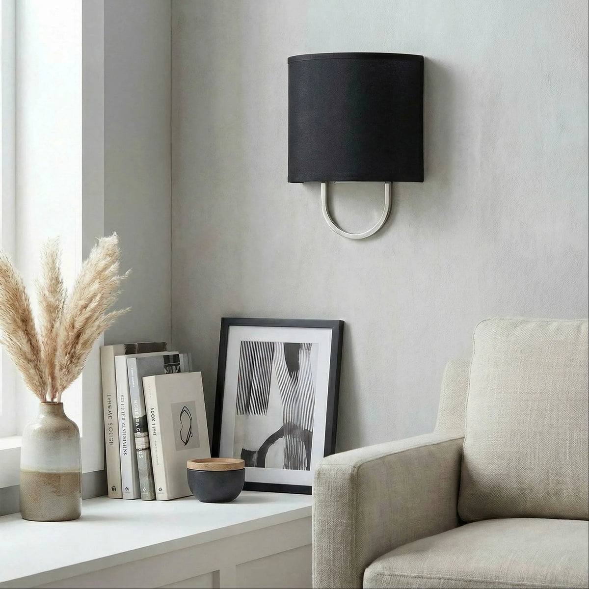 Fabric Drum Brass Frame Wall Light