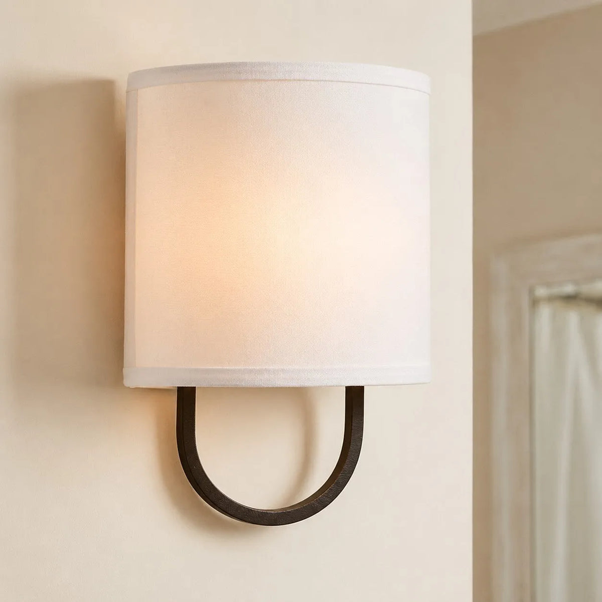 Fabric Drum Brass Frame Wall Light