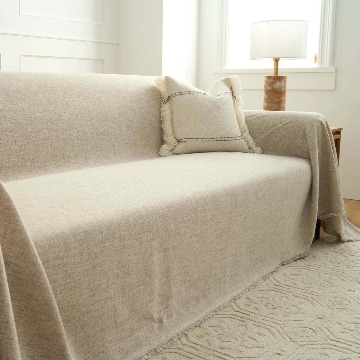 Faux Linen Latte Sofa Cover