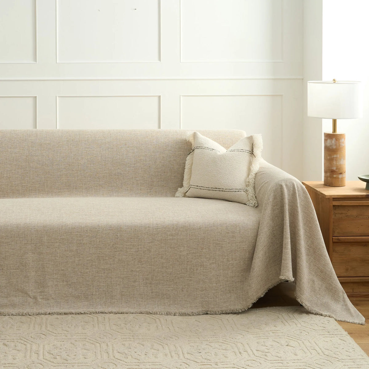 Faux Linen Latte Sofa Cover
