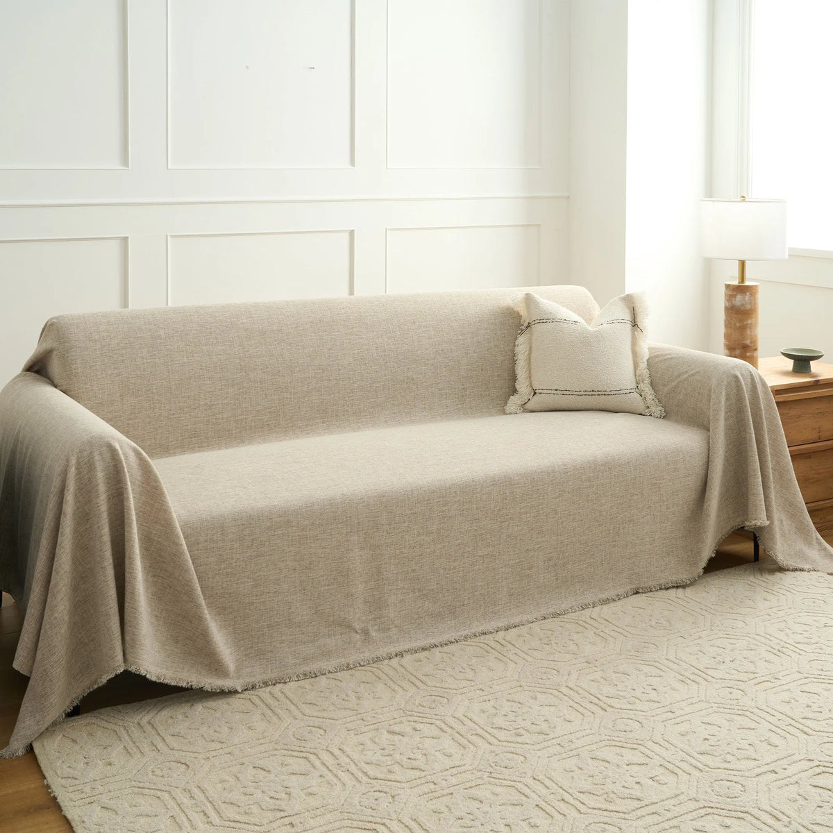 Faux Linen Latte Sofa Cover