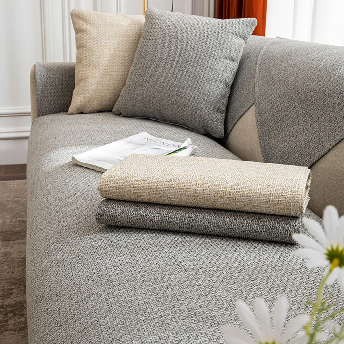 Faux Linen Non-Slip Seat Cover