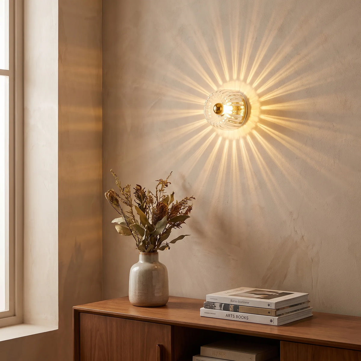 Fluted Glass Sunburst Wall Light