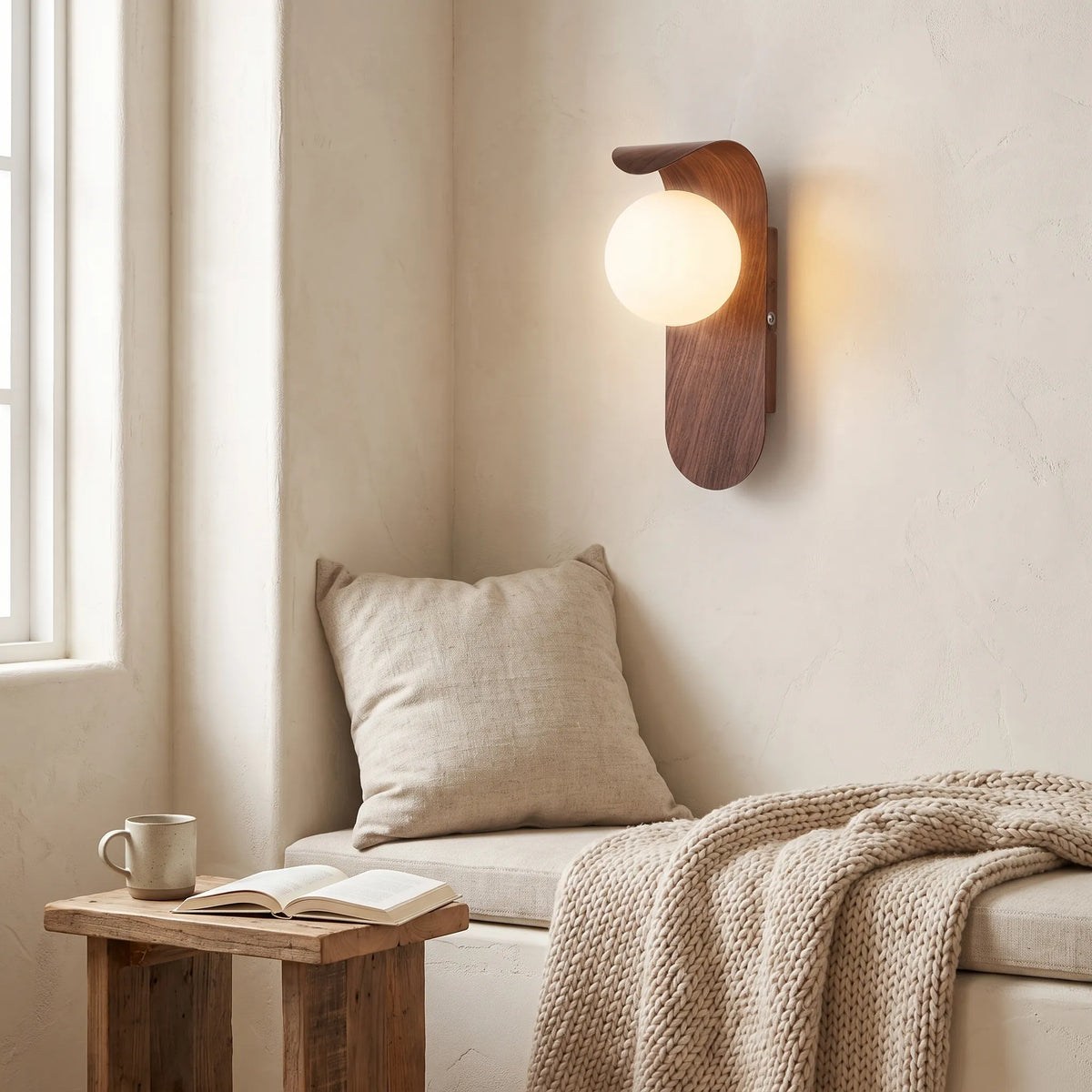Frosted Globe Curved Arm Wall Light