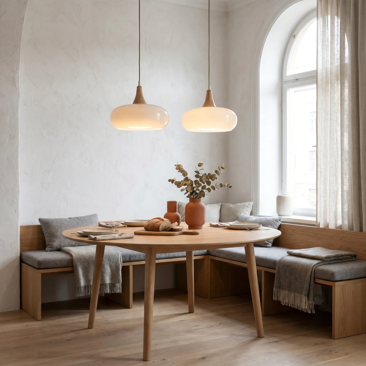 Glass and Wood Pendant Light