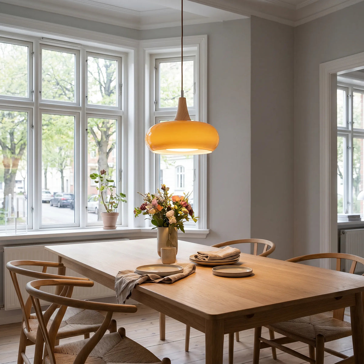 Glass and Wood Pendant Light