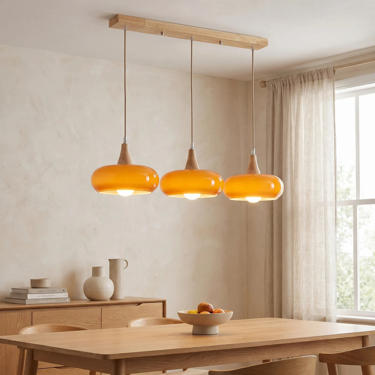Glass and Wood Pendant Light