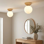 Glass Orb Wood Ceiling Light