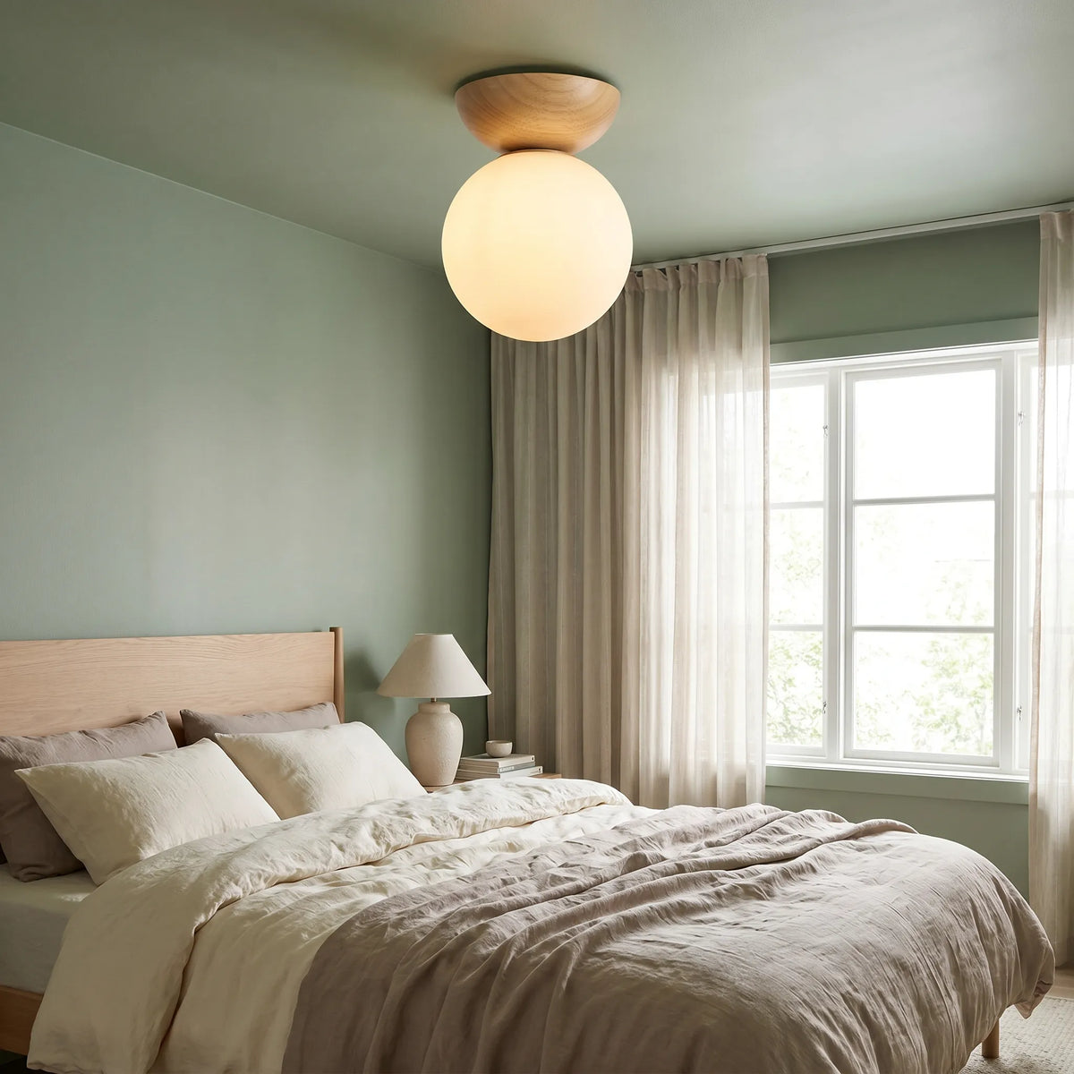 Glass Orb Wood Ceiling Light