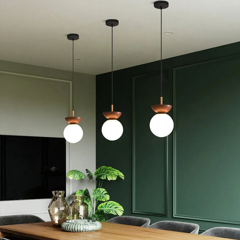 Glass Orb Wood Ceiling Light