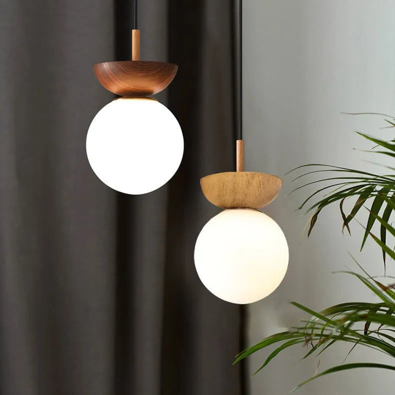 Glass Orb Wood Ceiling Light