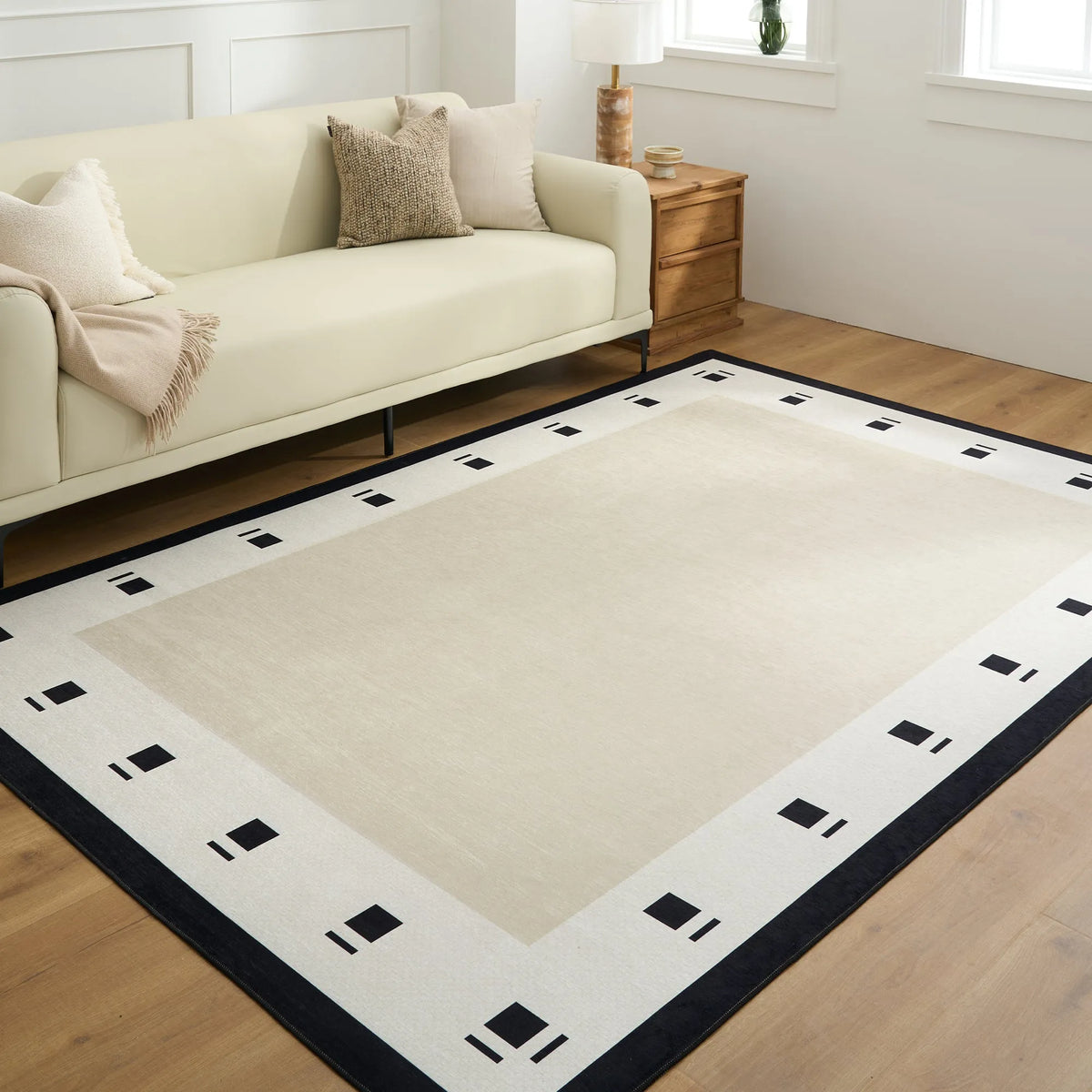 Glyph Border Washable Rug with Pad