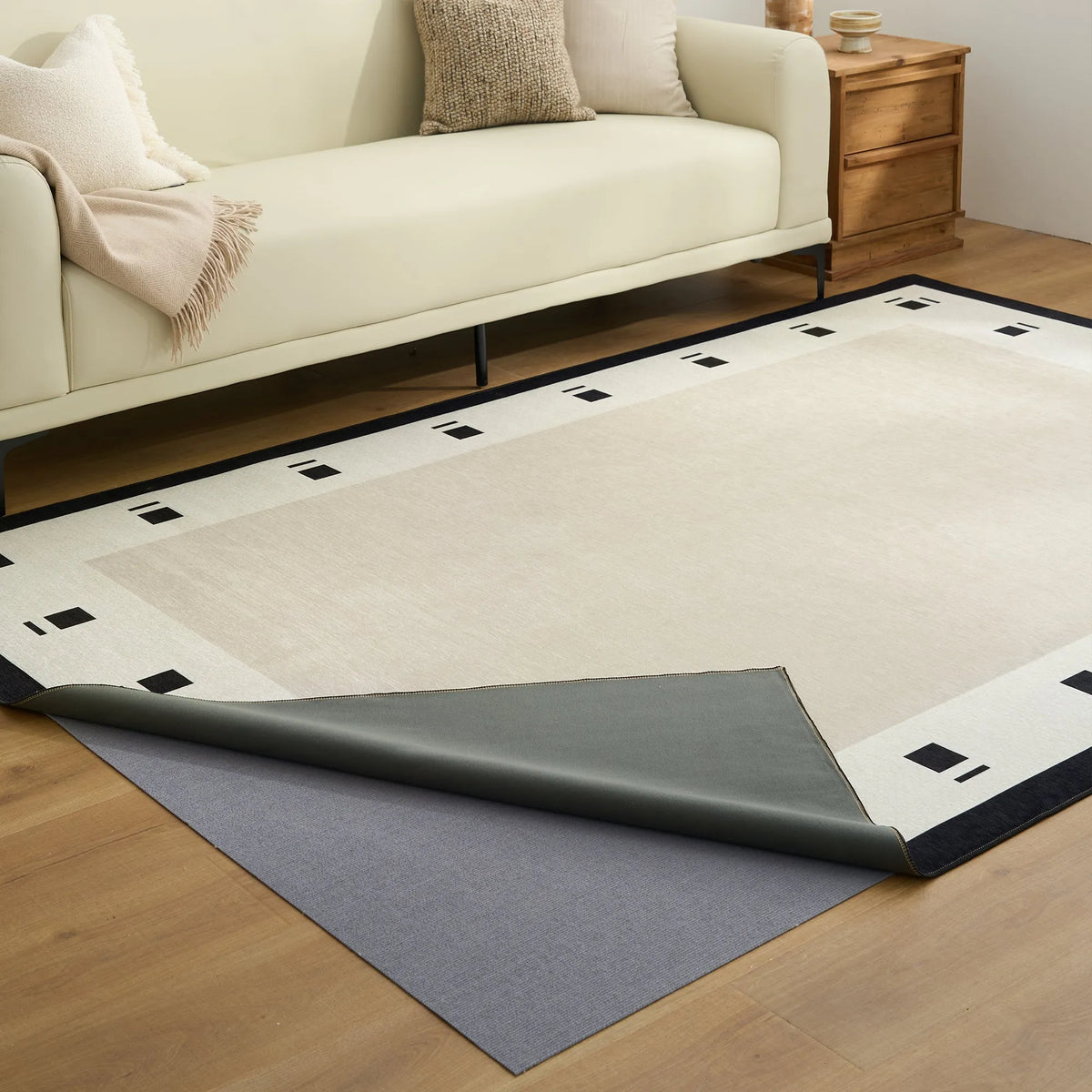 Glyph Border Washable Rug with Pad