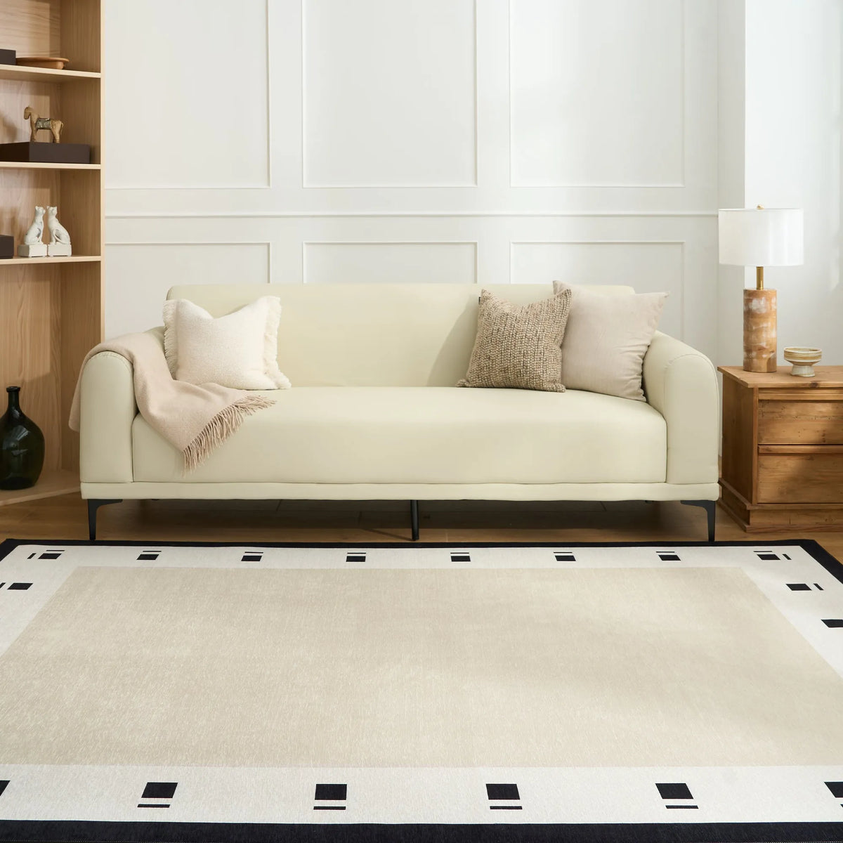 Glyph Border Washable Rug with Pad