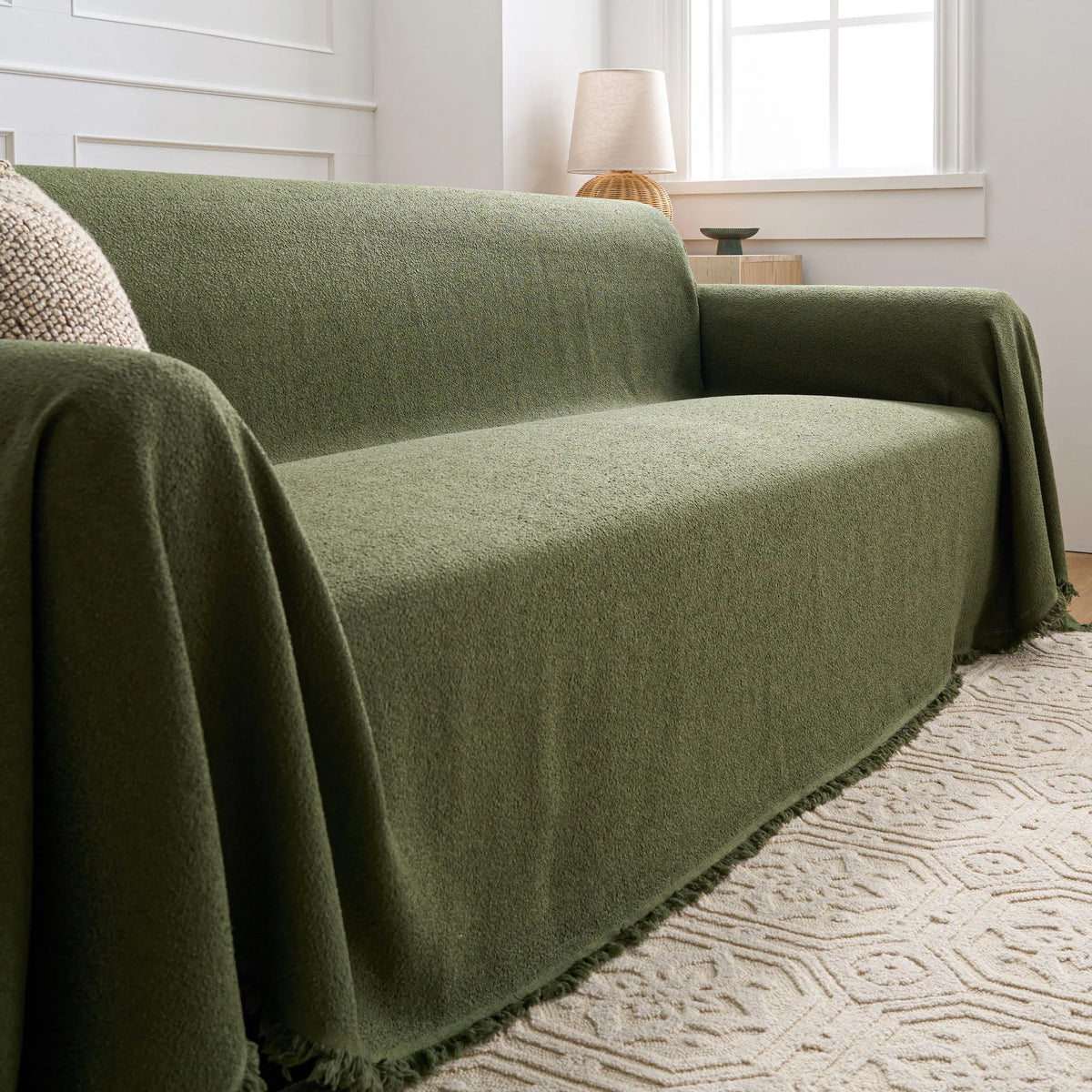 Green Tassel Spill-Resistant Sofa Cover