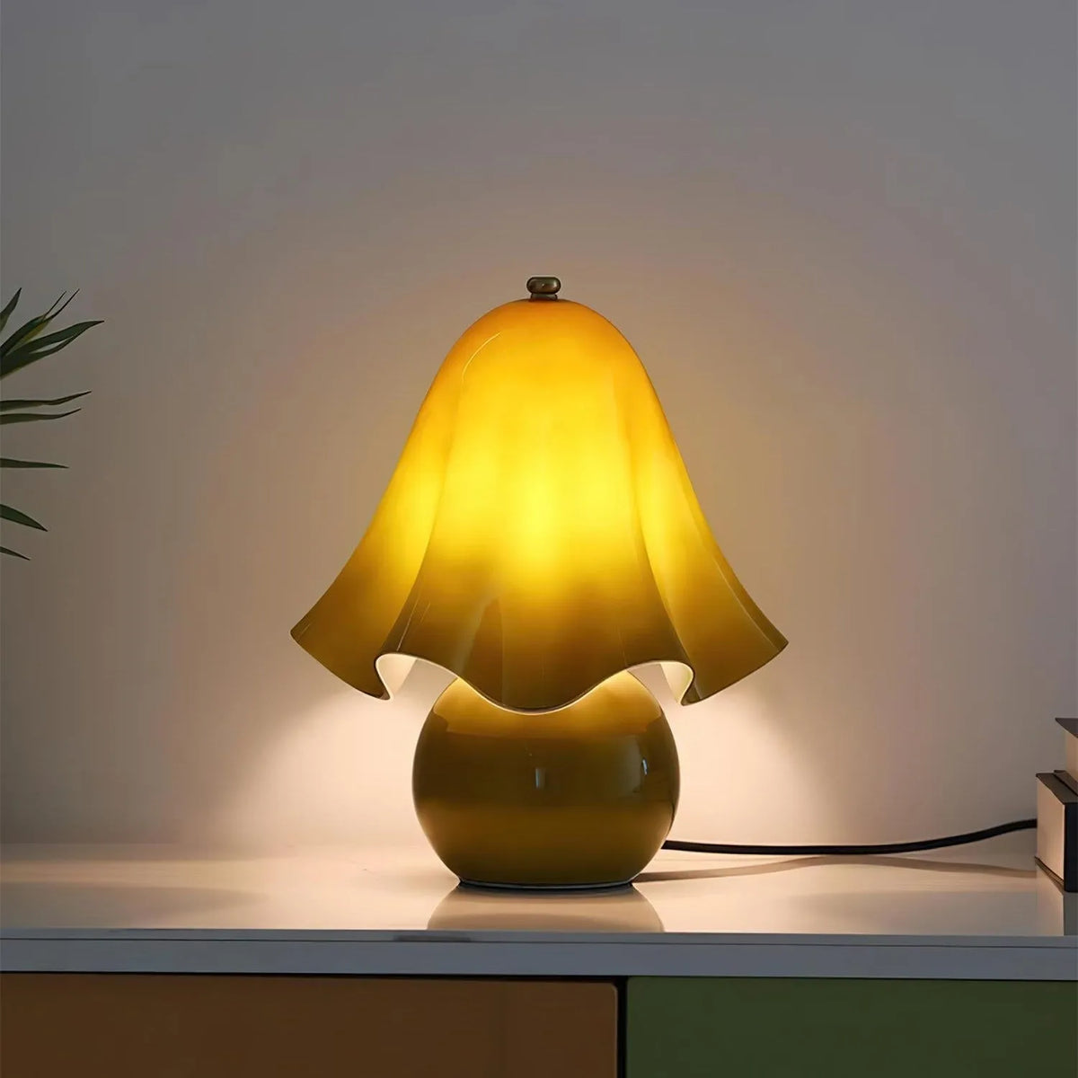 Hand Blown Glass Bell Flower Lamp