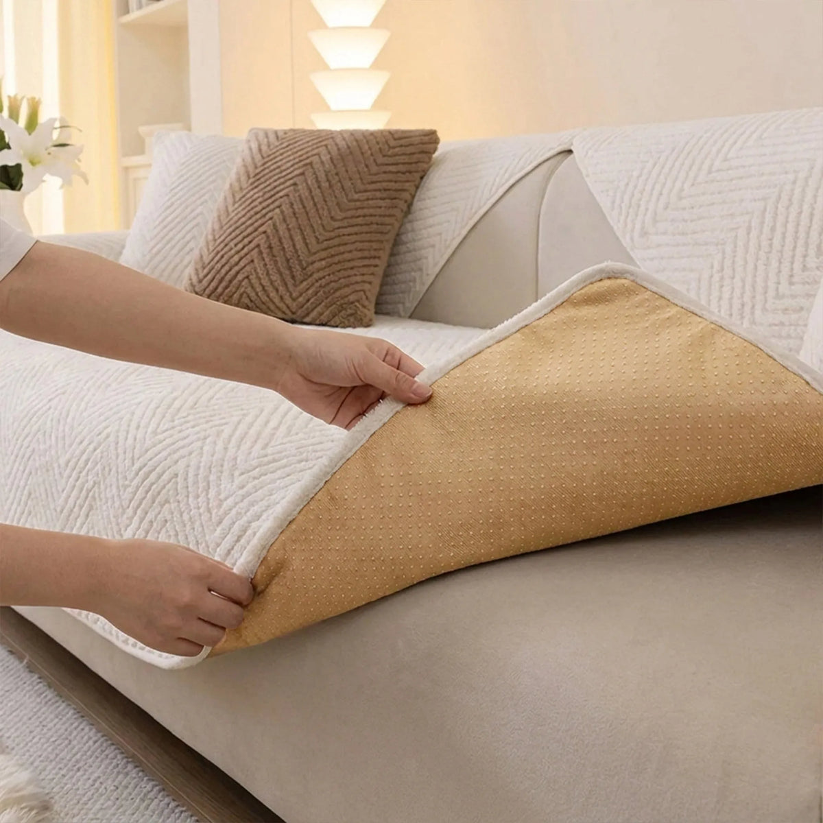 Herringbone Plush Non-Slip Seat Cover