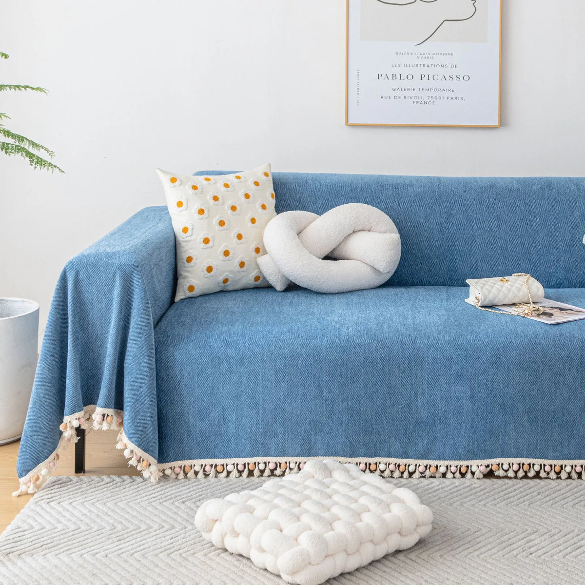 Herringbone Tassel Edge Sofa Cover