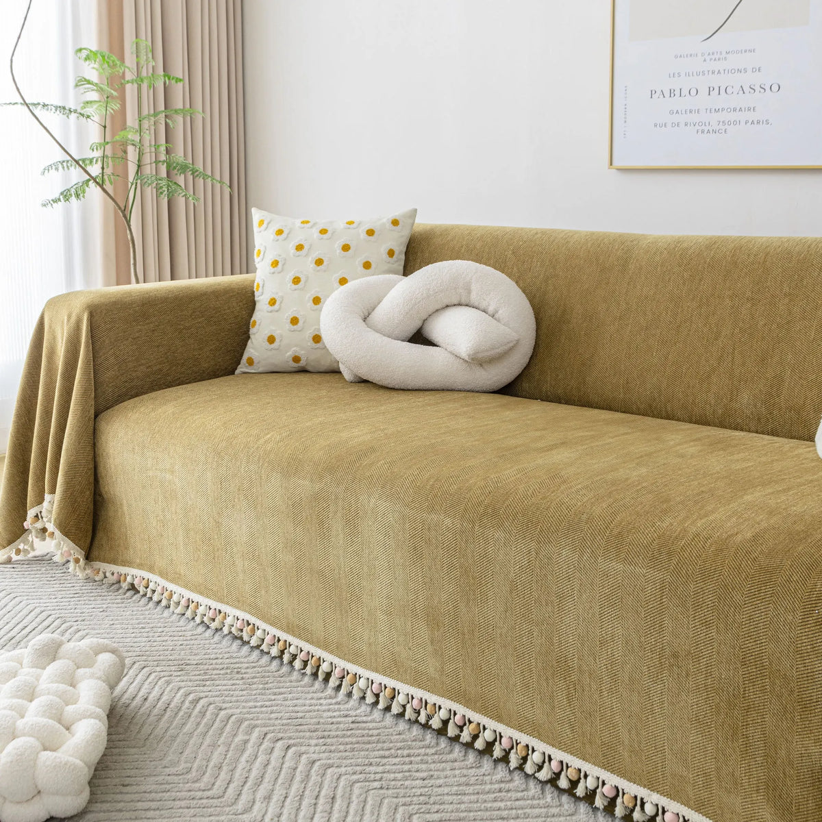 Herringbone Tassel Edge Sofa Cover