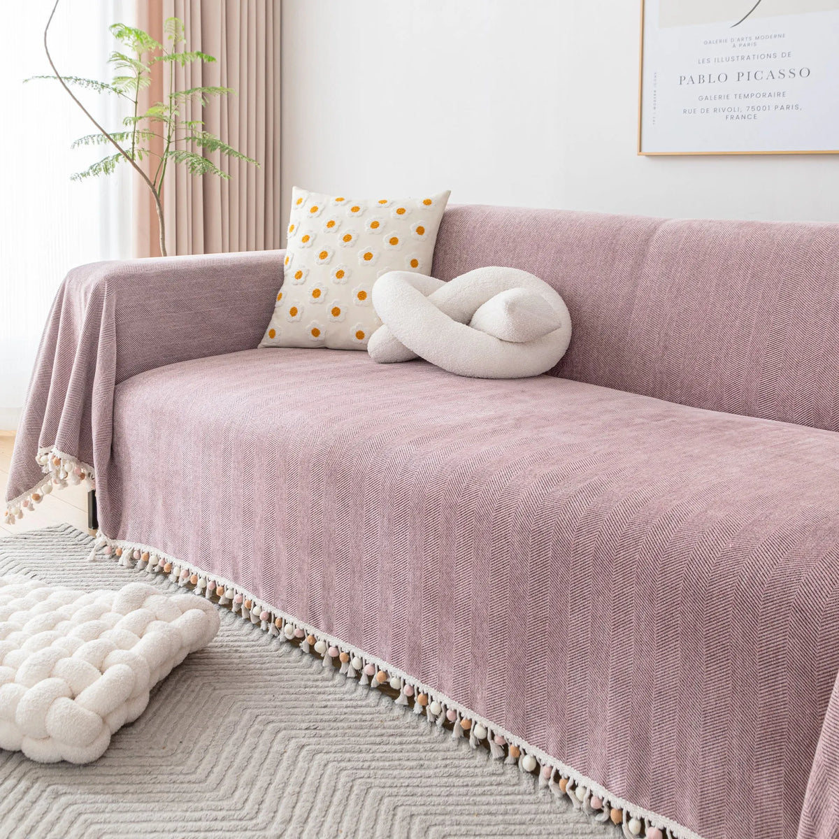 Herringbone Tassel Edge Sofa Cover