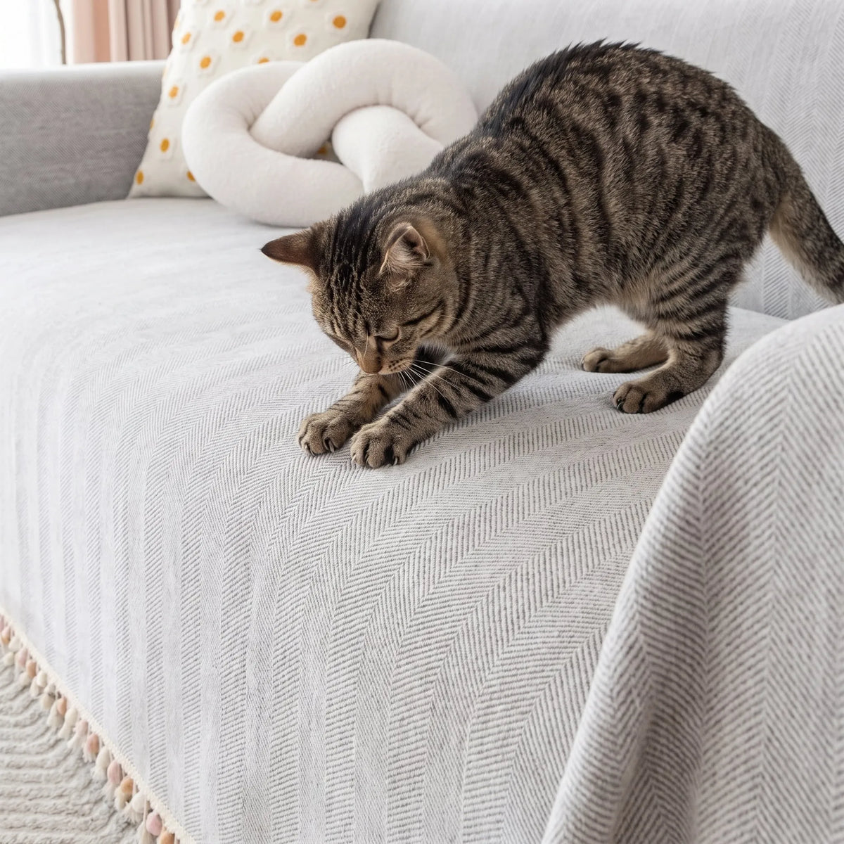 Herringbone Tassel Edge Sofa Cover