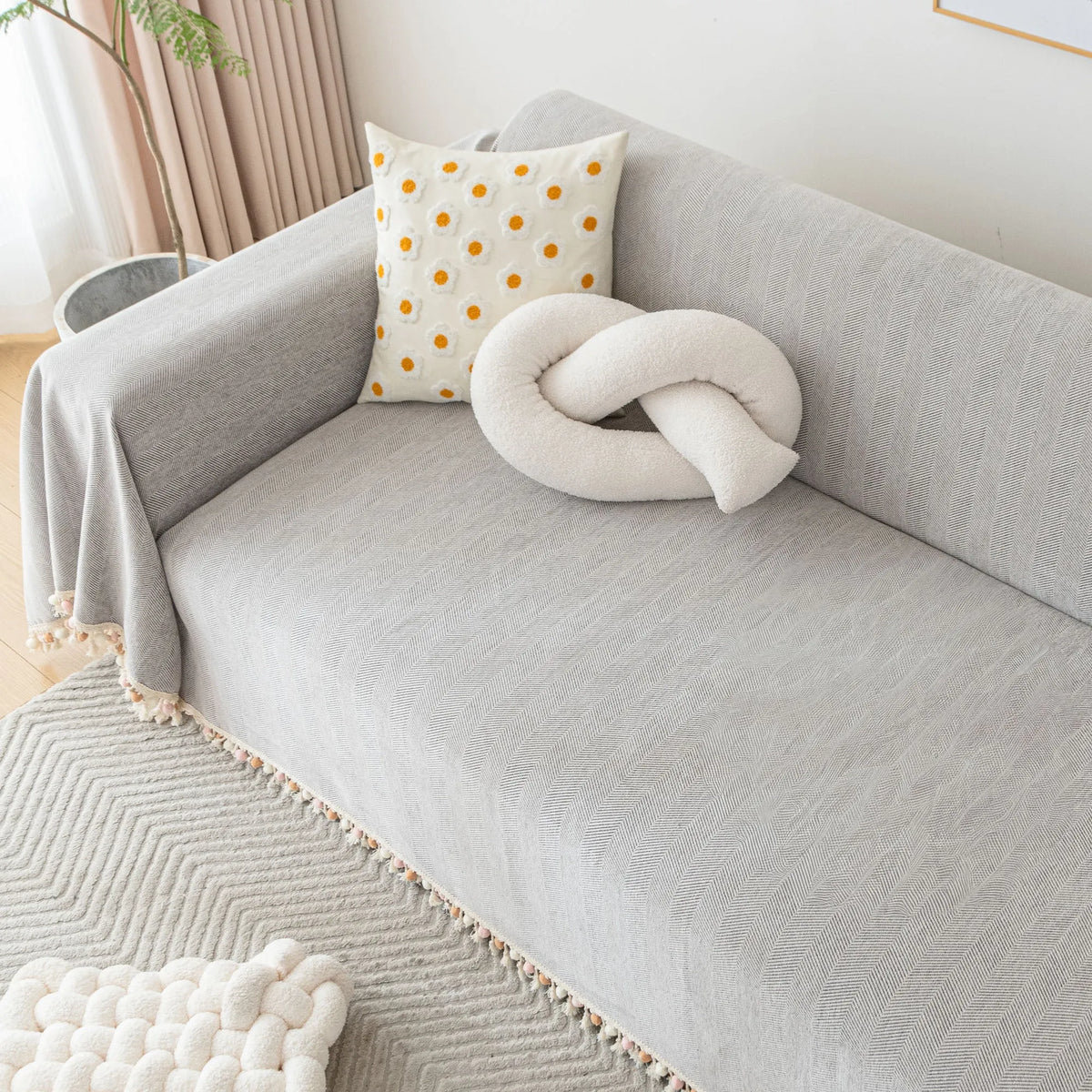 Herringbone Tassel Edge Sofa Cover