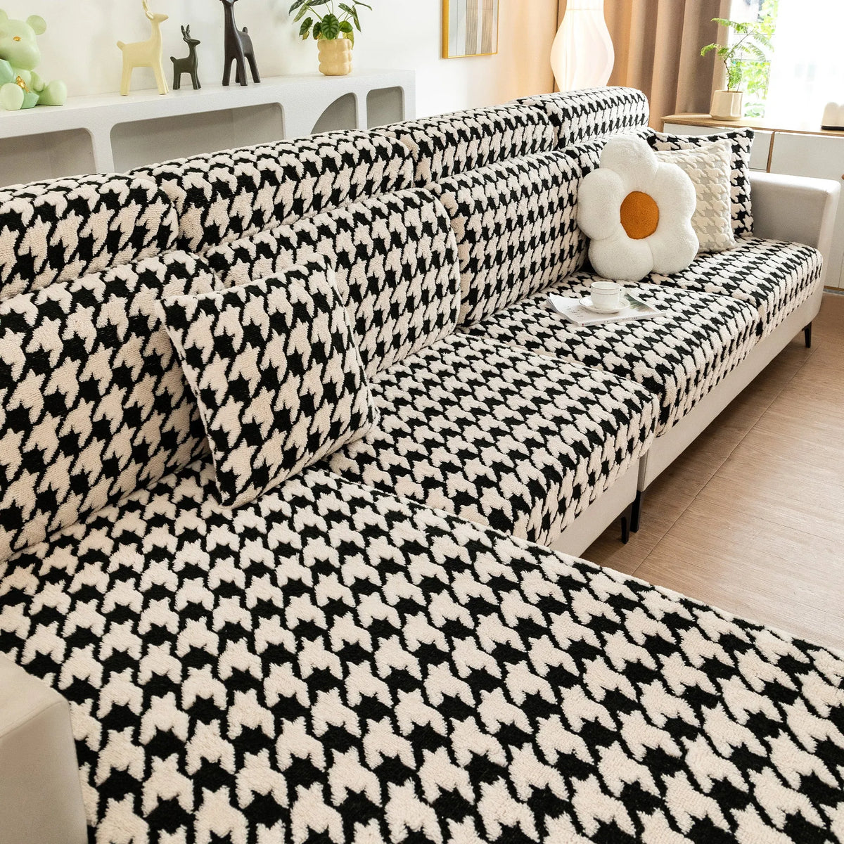 Houndstooth Fleece Modular Sofa Cover