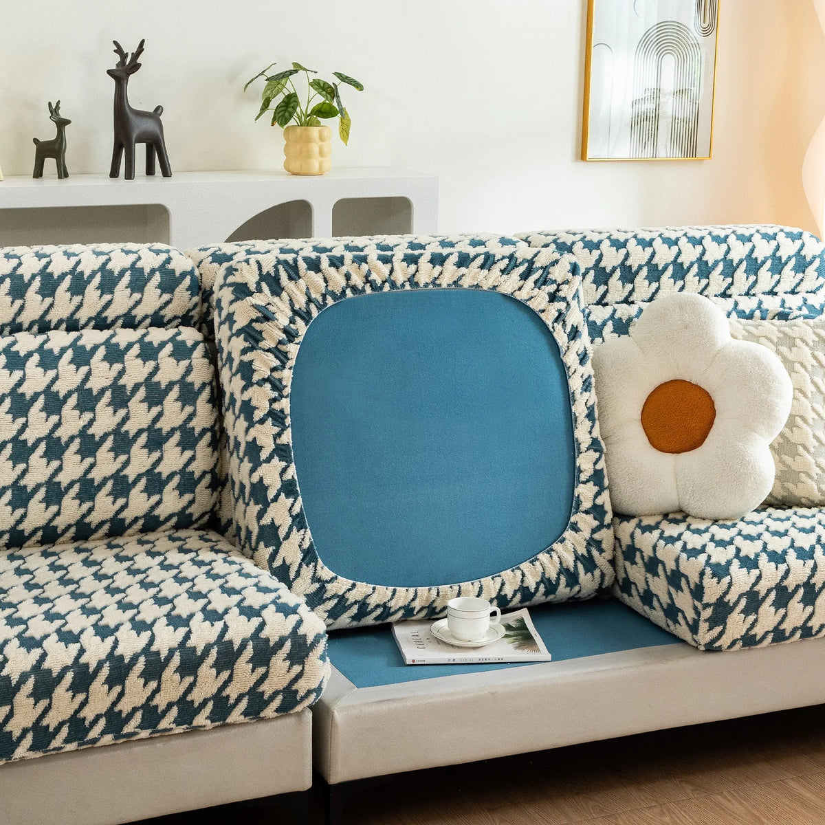 Houndstooth Fleece Modular Sofa Cover
