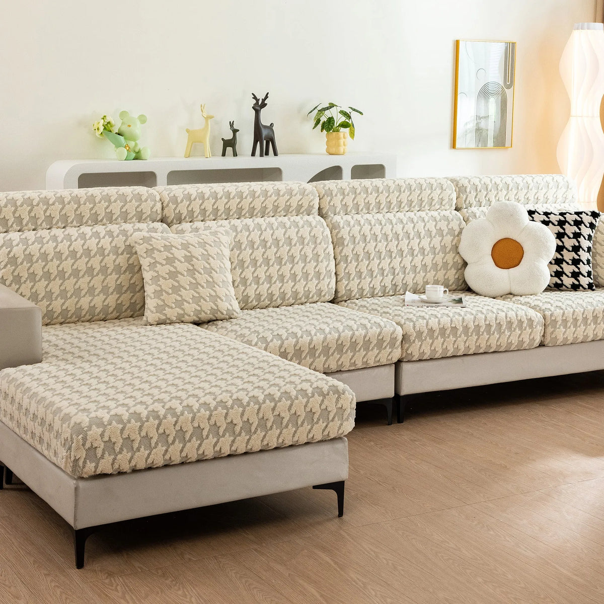 Houndstooth Fleece Modular Sofa Cover
