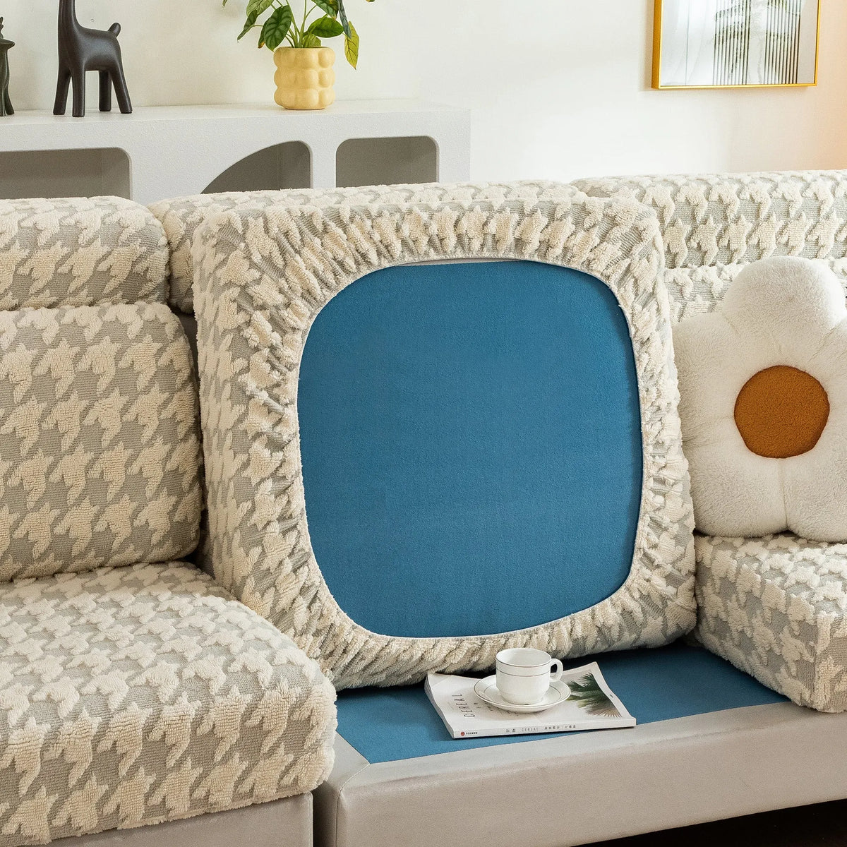 Houndstooth Fleece Modular Sofa Cover