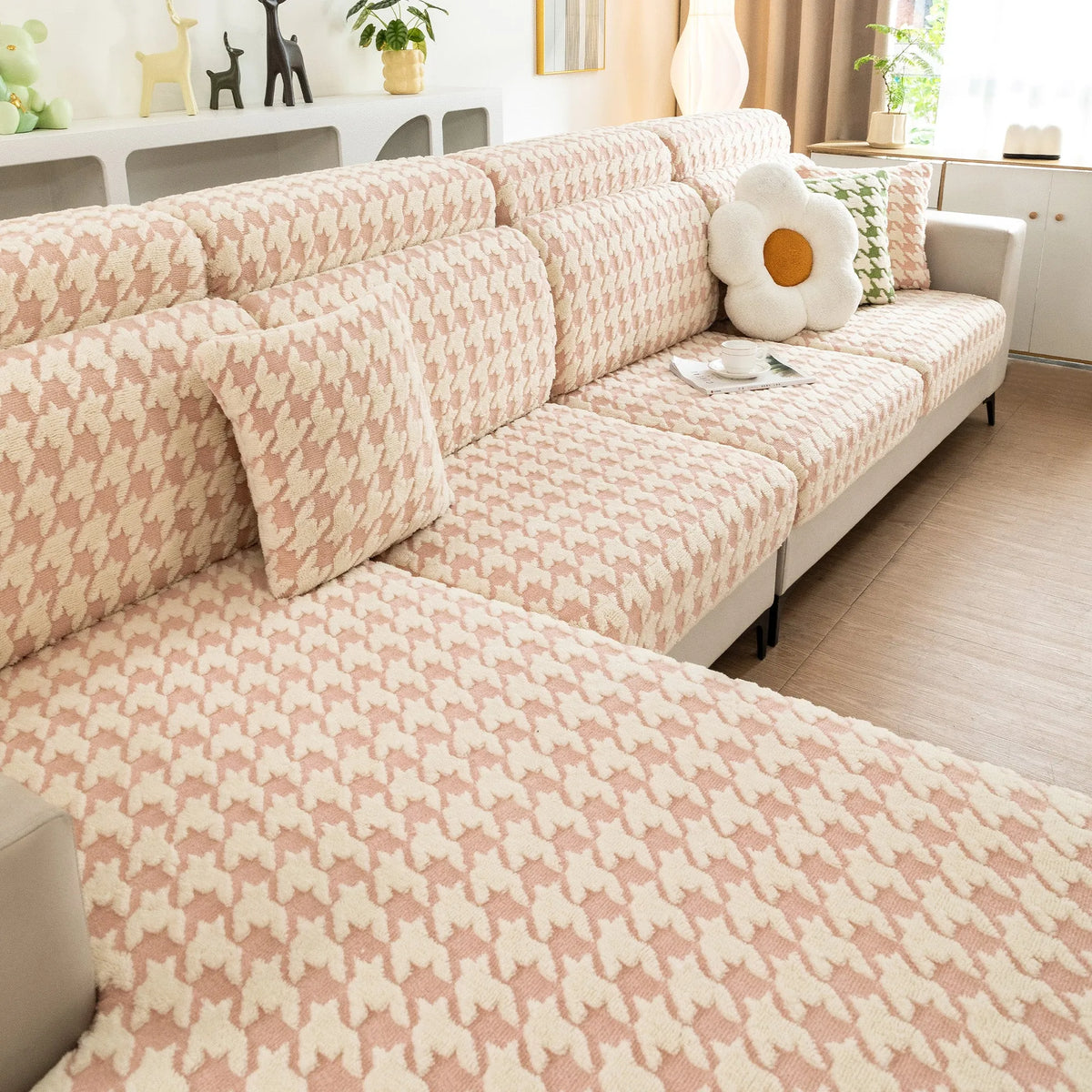 Houndstooth Fleece Modular Sofa Cover