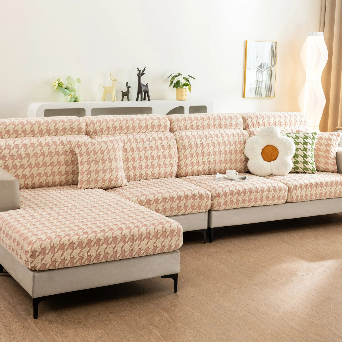 Houndstooth Fleece Modular Sofa Cover