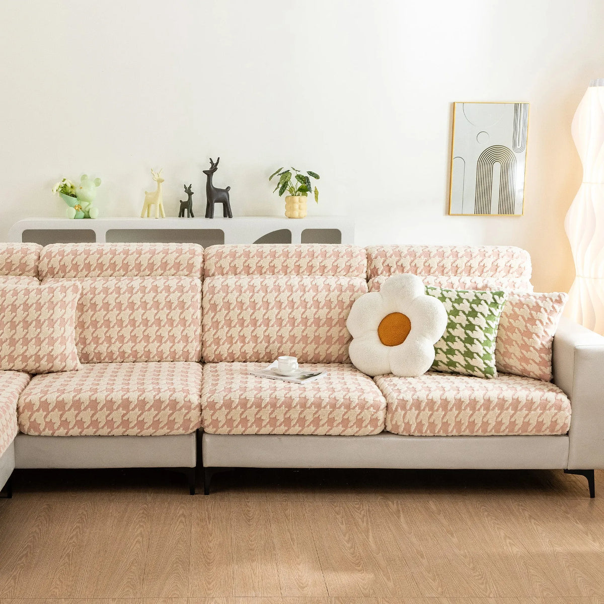 Houndstooth Fleece Modular Sofa Cover