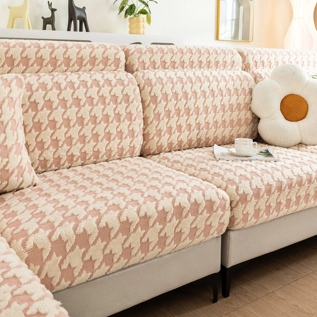 Houndstooth Fleece Modular Sofa Cover
