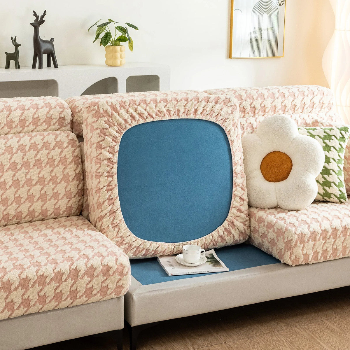 Houndstooth Fleece Modular Sofa Cover