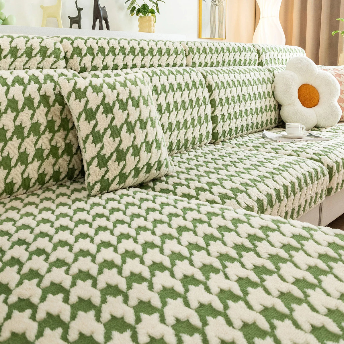 Houndstooth Fleece Modular Sofa Cover