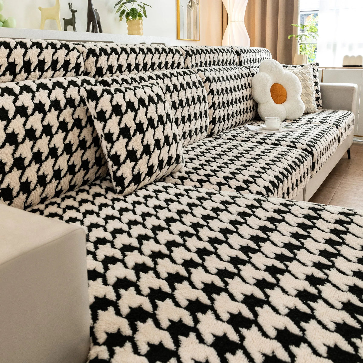 Houndstooth Fleece Modular Sofa Cover