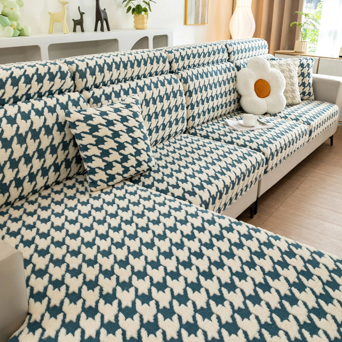 Houndstooth Fleece Modular Sofa Cover