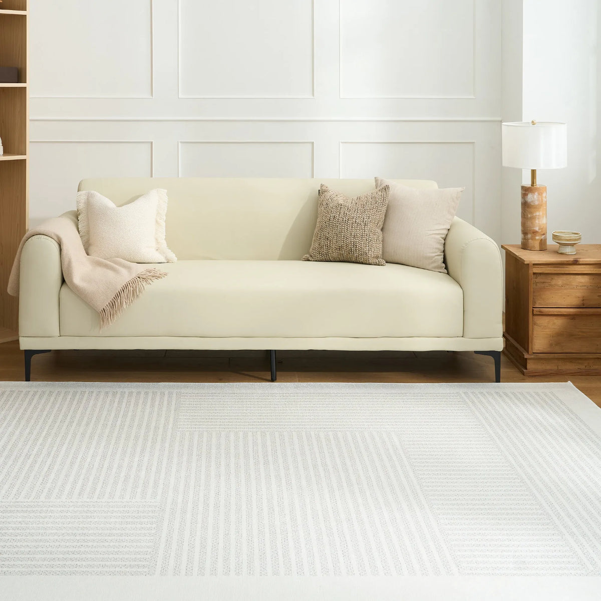Ivory Woven Stripe Washable Rug