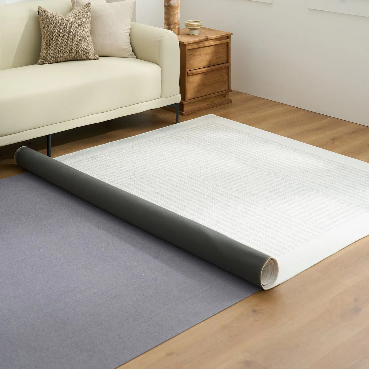Ivory Woven Stripe Washable Rug